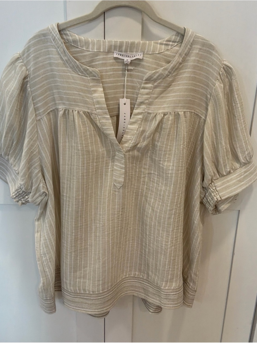 Jane & Delancey Striped short sleeve peasant blouse notched v neck 3X NWT boho